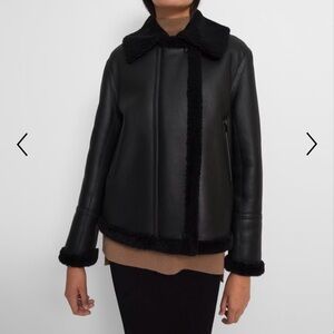 Theory Shearling Moto Jacket Black 100% lamb leather XS P $1795.00